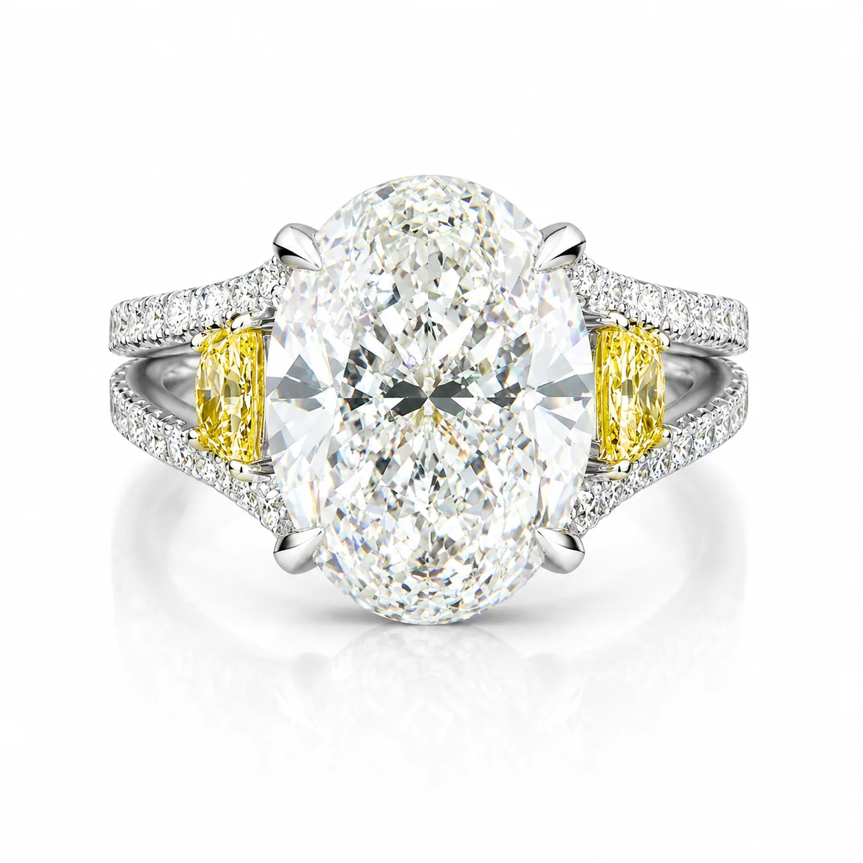 Oval diamond ring with yellow side stones